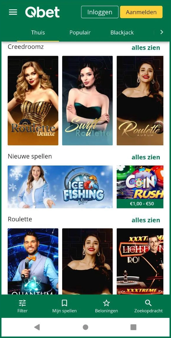 Hoofd Live Lobby van Qbet