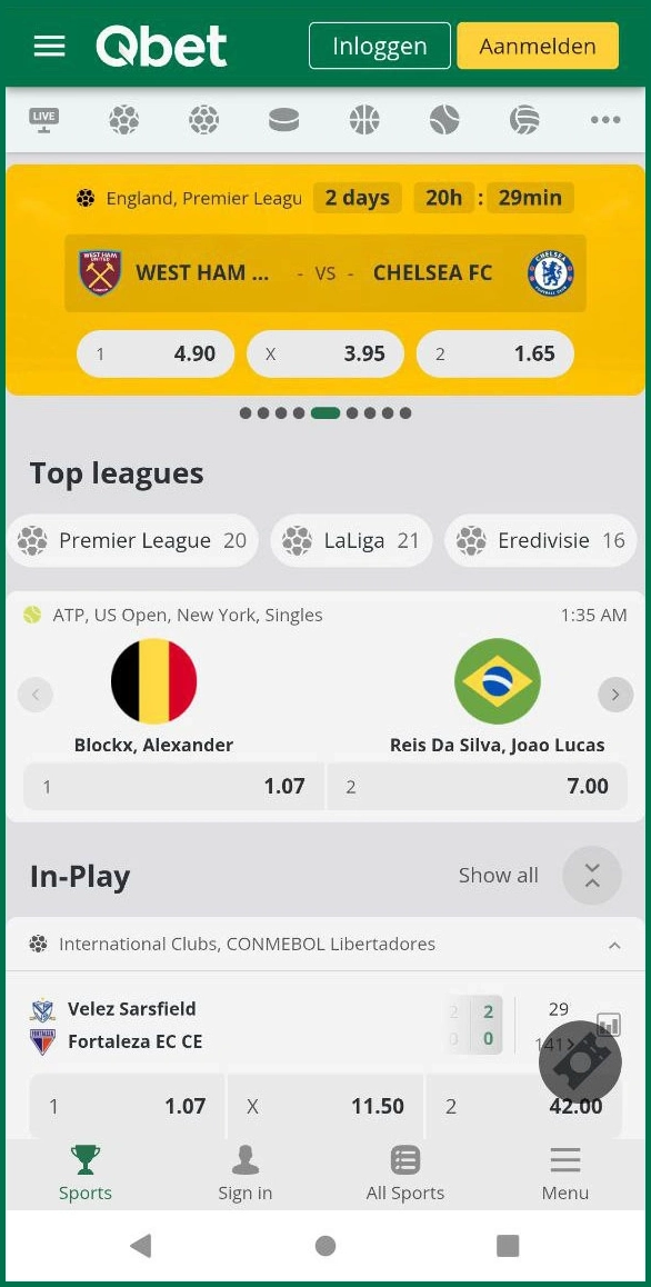 Pre-match sportweddenschappen beschikbaar bij Qbet